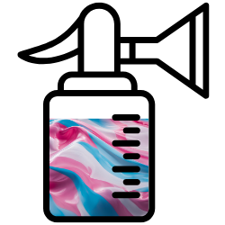 breast pump filled with liquid in trans pride flag colors